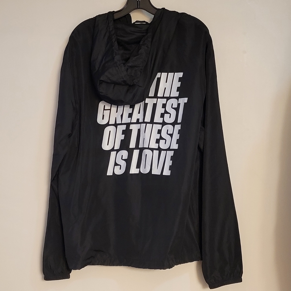 But The Greatest Of These Is Love Windbreaker Hoodie Unisex XL Black & White - Picture 7 of 16